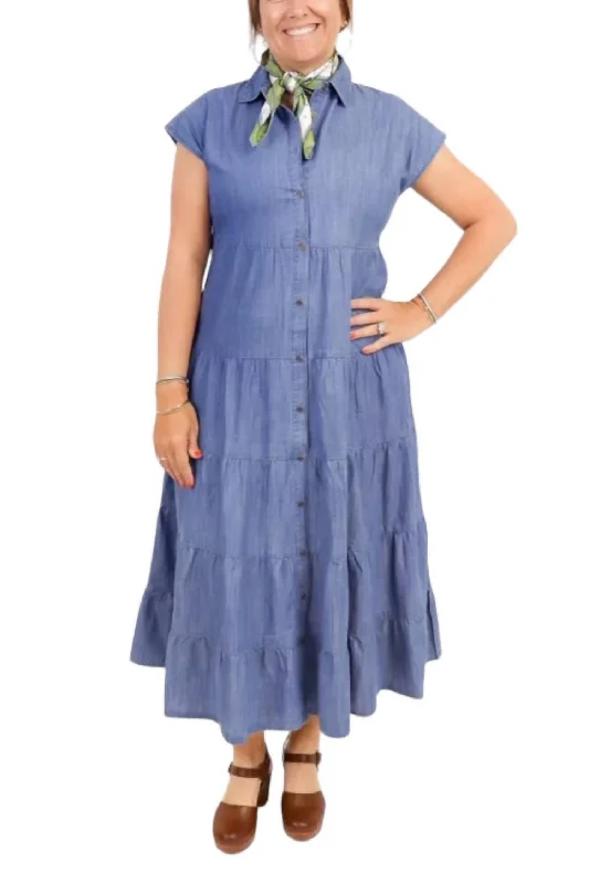 Denim Midi Dress In Blue