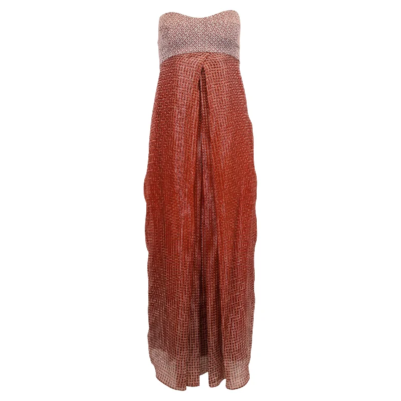 Diane Von Furstenberg Strapless Midi Dress in Burgundy Silk