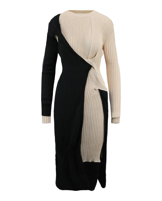 Draped Ribbed Knit Midi Dress