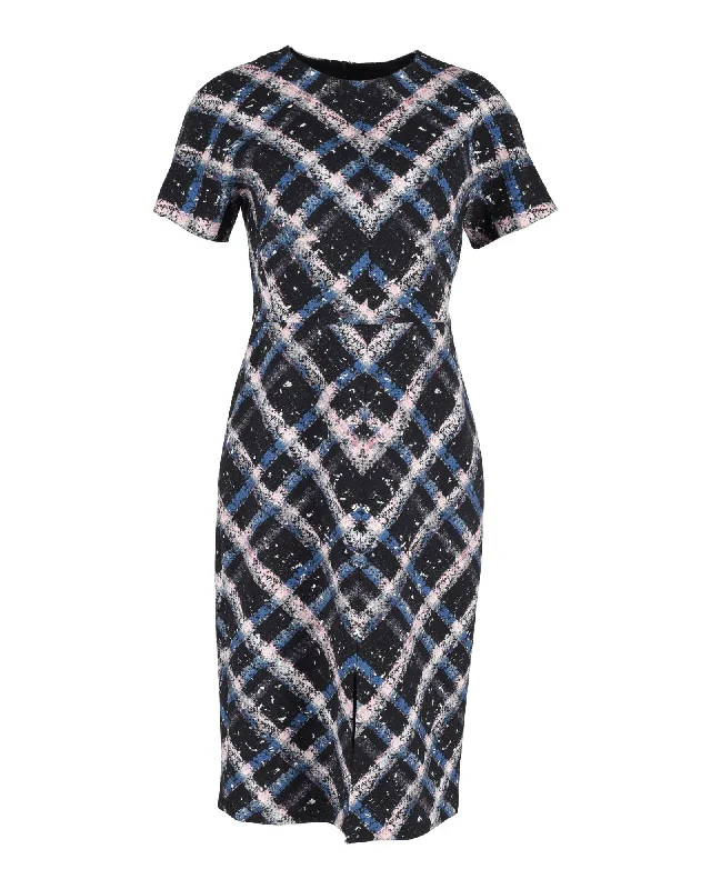 Erdem Checked Midi Dress in Navy Blue Wool