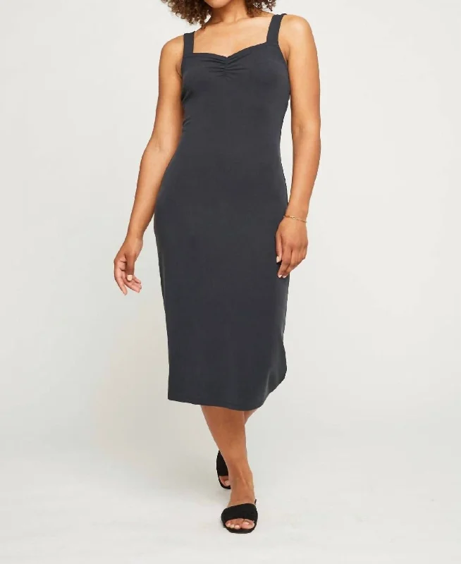 Front Cinch Midi Dress In Carbon