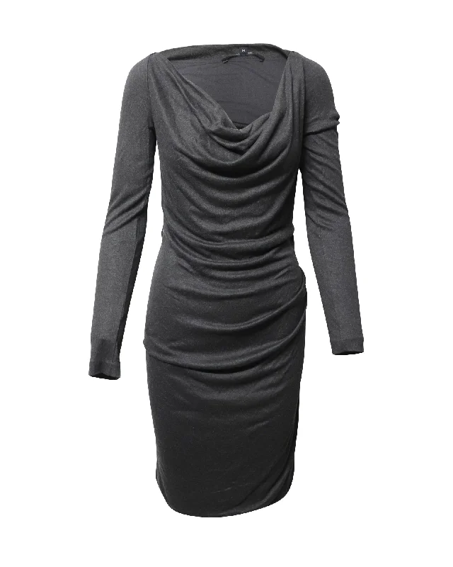 Gucci Anthracite Cowl Neck Midi Dress in Grey Cashmere