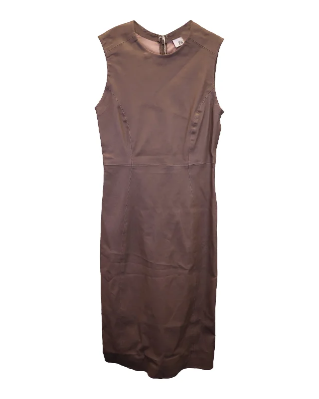 Iris & Ink Carrie Stretch Midi Dress in Brown Leather