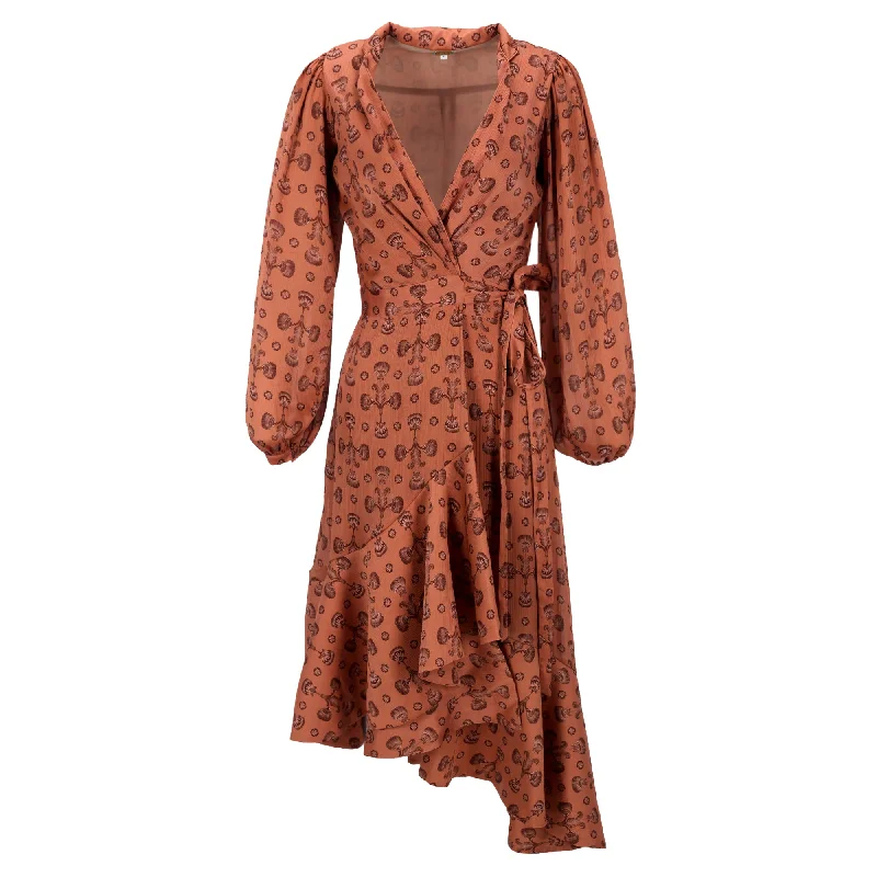 Johanna Ortiz Spiritual Relations Wrap Midi Dress in Brown Polyester