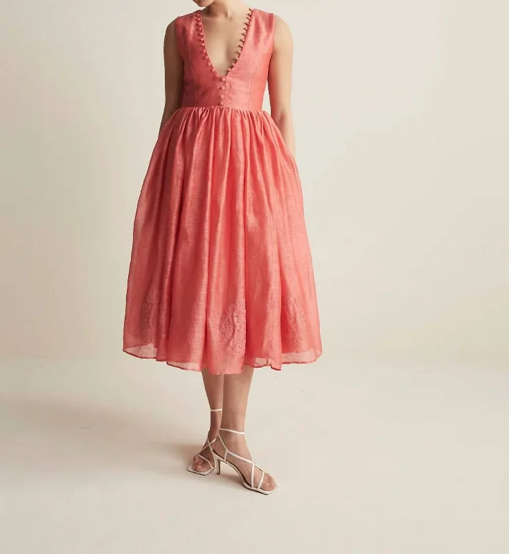 Marylin Silk Linen Midi Dress In Flamingo