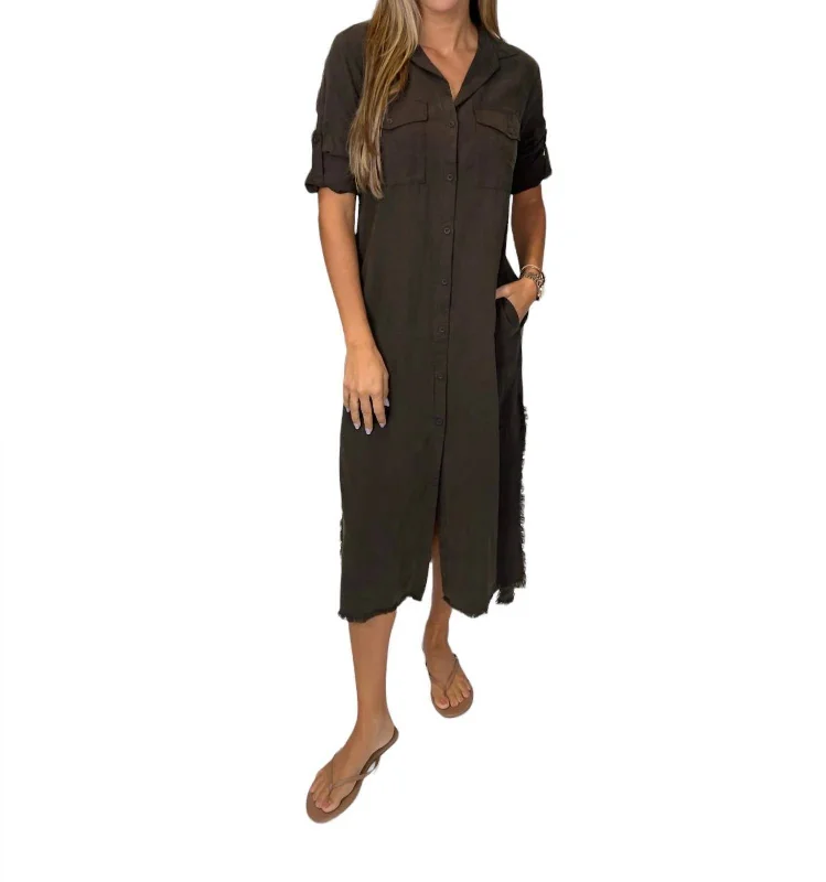 Maxi Shirt Midi Dress In Quartz Brown