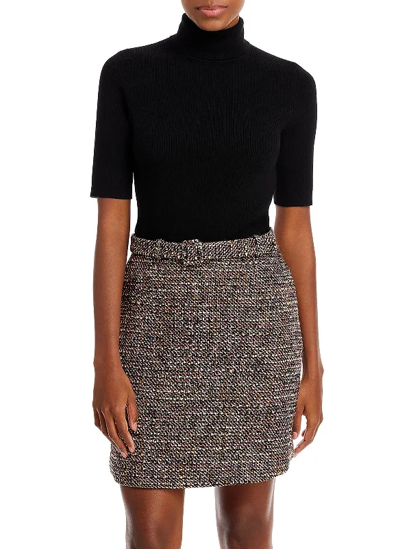 Petites   Womens Tweed Belted Midi Dress