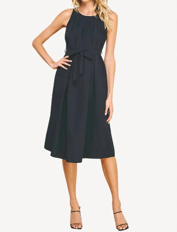 Pleated Midi Dress In Black