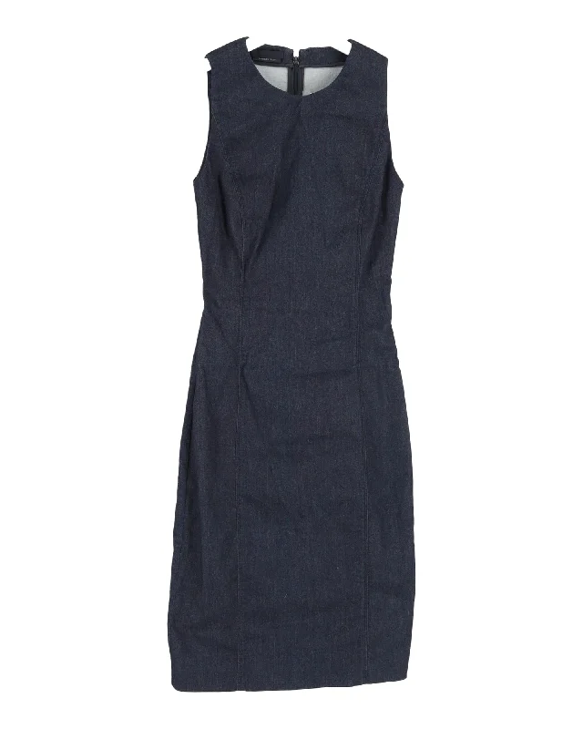 Prada Sleeveless Midi Dress in Blue Cotton Denim