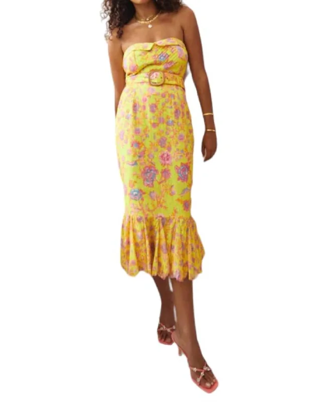 Raisa Tube Midi Dress In Yellow