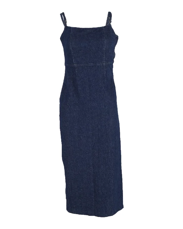 Reformation Delphinia Stretch-Denim Midi Dress In Navy Blue Cotton