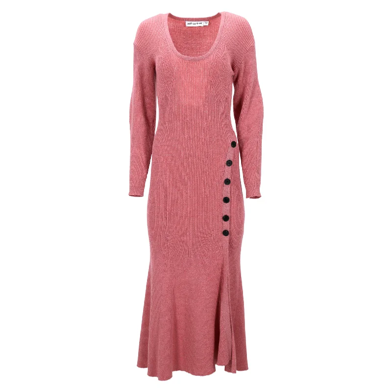 Self-Portrait Asymmetric Knitted Midi Dress in Pink Wool