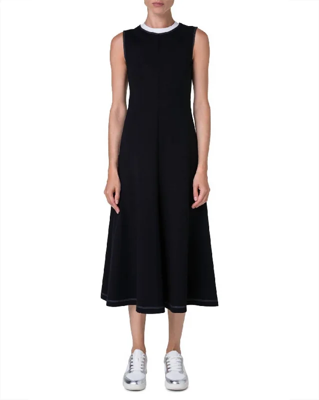 Sleeveless Knit Midi Dress In Black/white