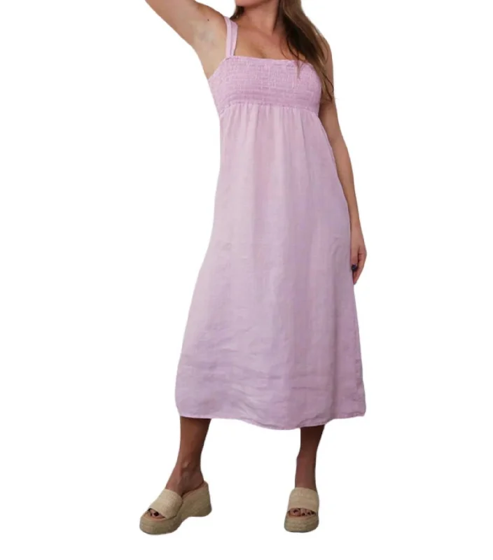 Smocked Bodice Midi Dress In Light Orchid