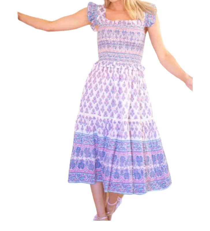 Smocked Midi Dress In Lavender