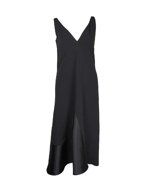 Stella McCartney V-neck Midi Dress in Black Viscose