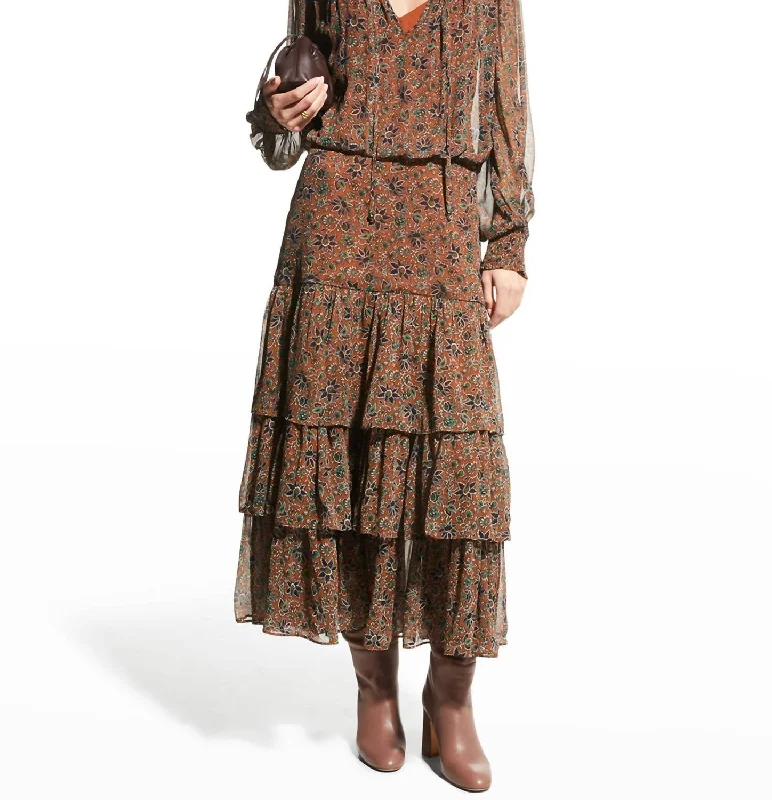 Tunis Long Sleeve Layered Midi Dress In Cinnamon Multi