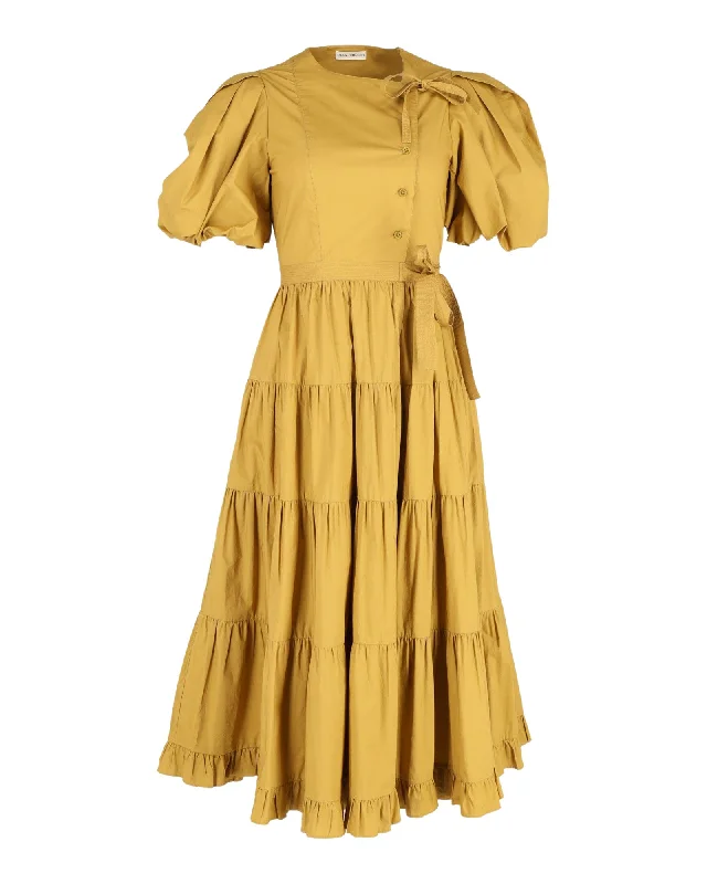 Ulla Johnson Agathe Tiered Wrap Midi Dress In Camel Cotton