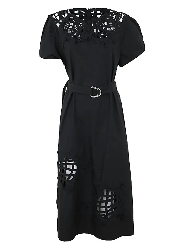 Women Cotton Midi Dress In Jet Black