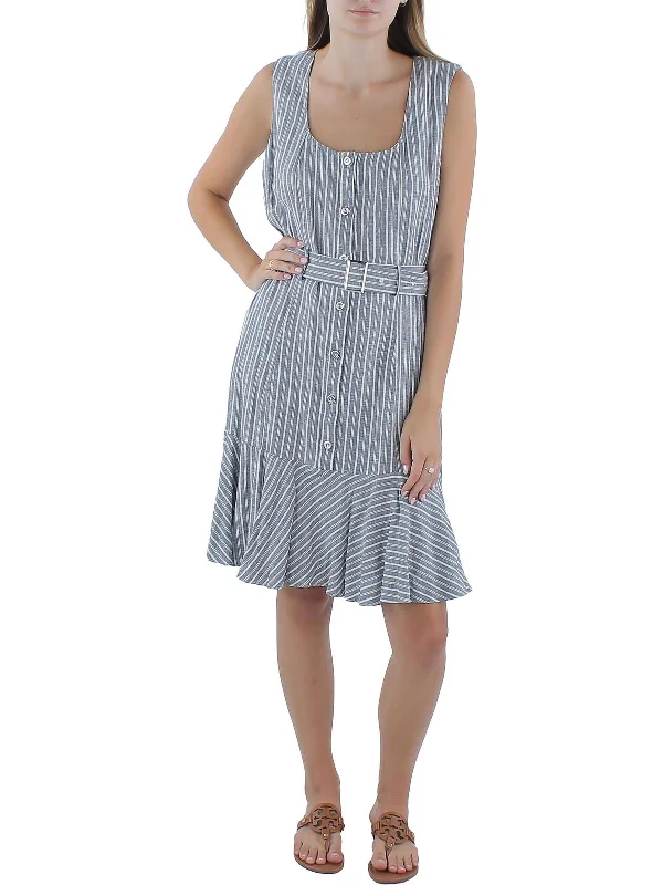 Womens Button-Down Striped Midi Dress