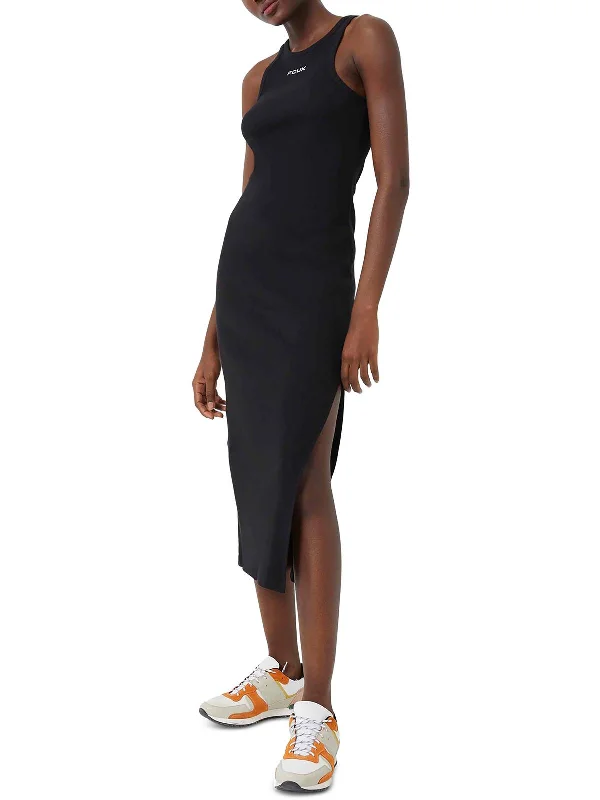 Womens Ribbed Slit Midi Dress