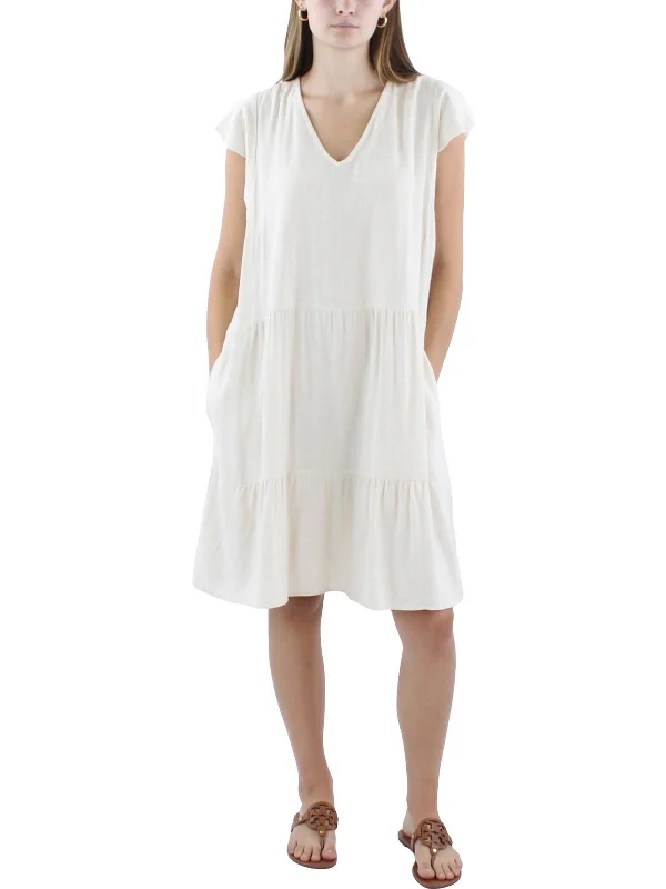 Womens Slub Linen Midi Dress