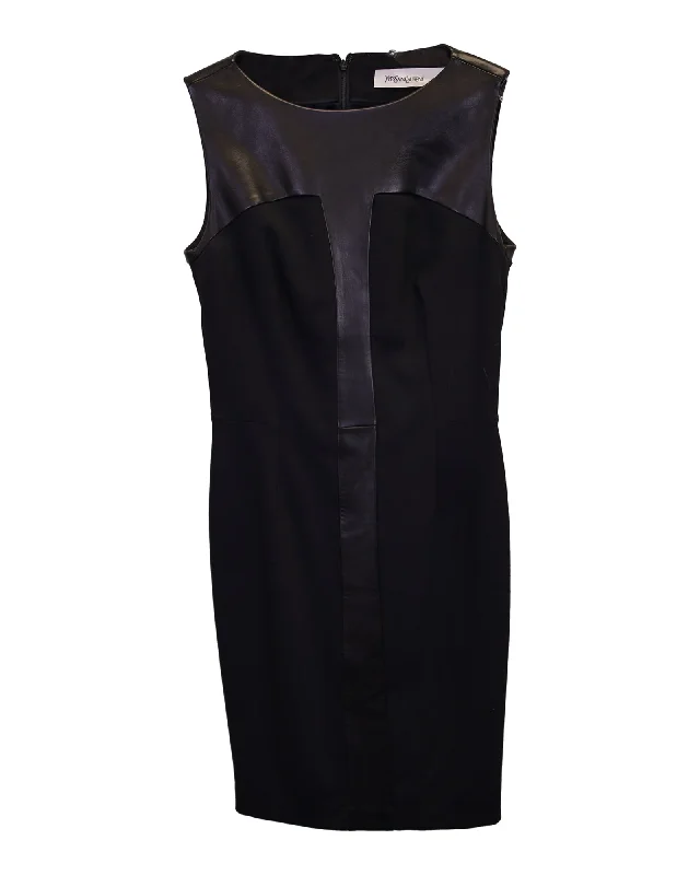 Yves Saint Laurent Midi Dress in Black Leather