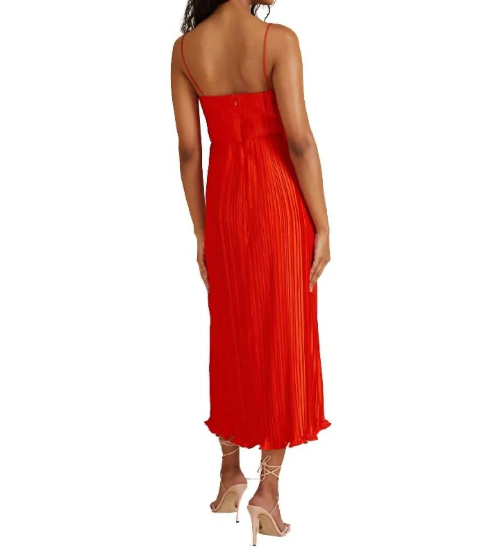 Dannie Pleated Midi Dress In Crimson Red