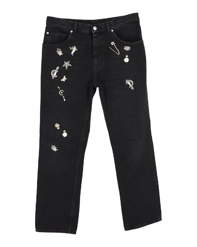 Alexander McQueen Embellished Jeans in Black Cotton Denim