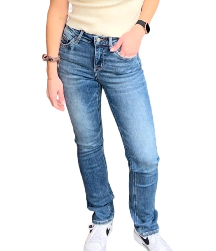 Mid Rise Straight Denim In Medium Wash