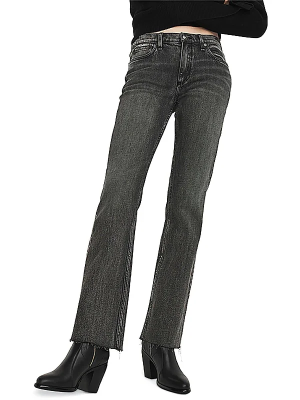 Peyton Womens Mid Rise Raw Hem Bootcut Jeans