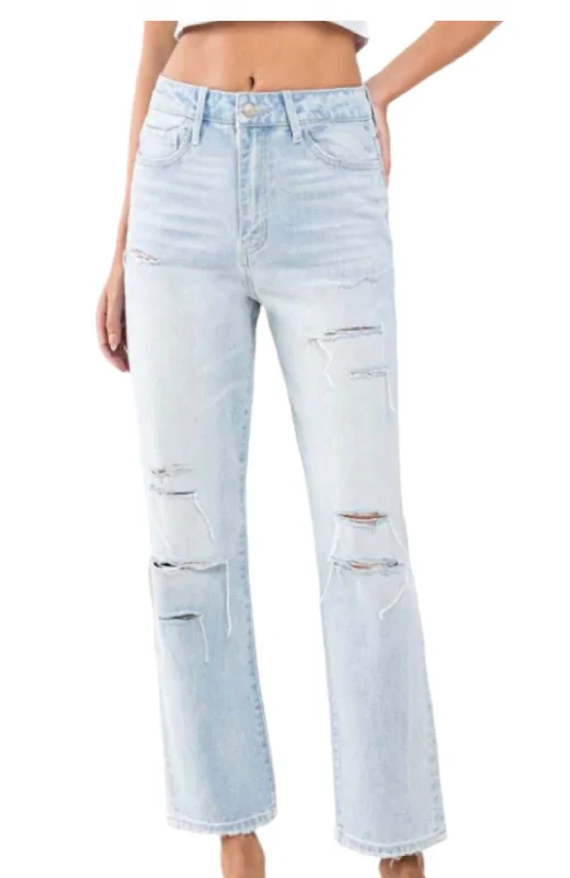 Super High Rise Distressed Ankle Jeans In Light Wash