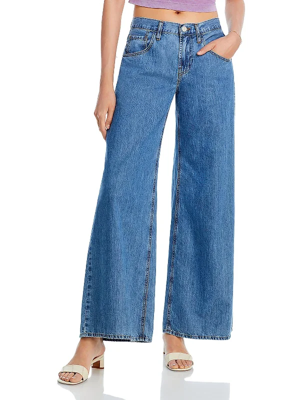 Womens Denim Mid Rise Wide Leg Jeans