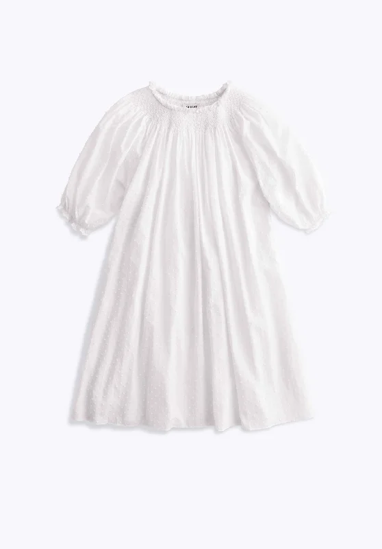 Eva Short Smocked Dress in White Swiss Dot