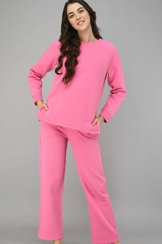 Feisty Pink Fleece Long Pullover Set