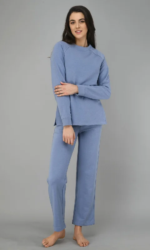 Ice-Blue Fleece Long Pullover Set