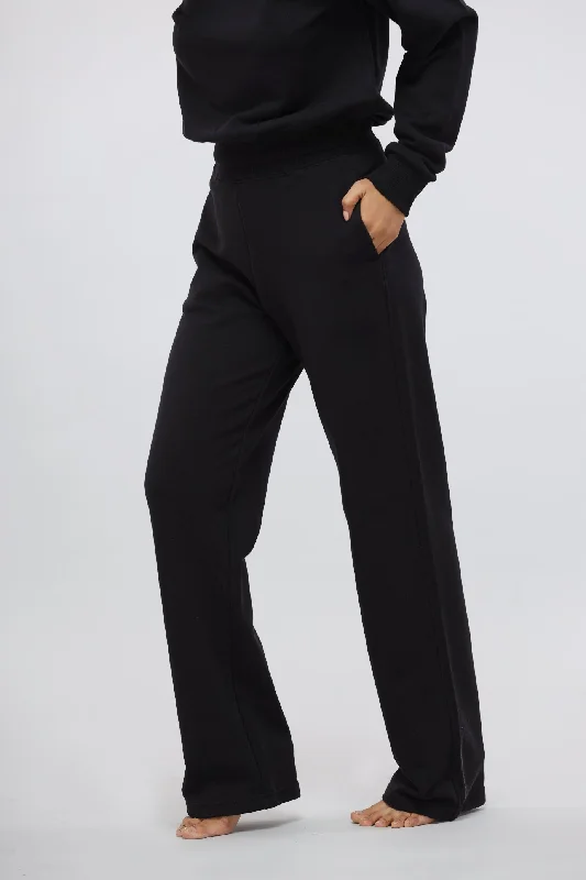 Jet Black Terry Straight Travel Pant